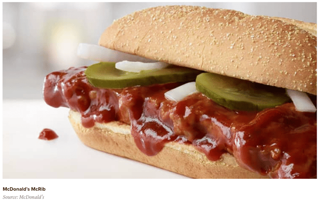 Restaurant LTO & Seasonal Menu Innovation, image of McDonald's McRib sandwich